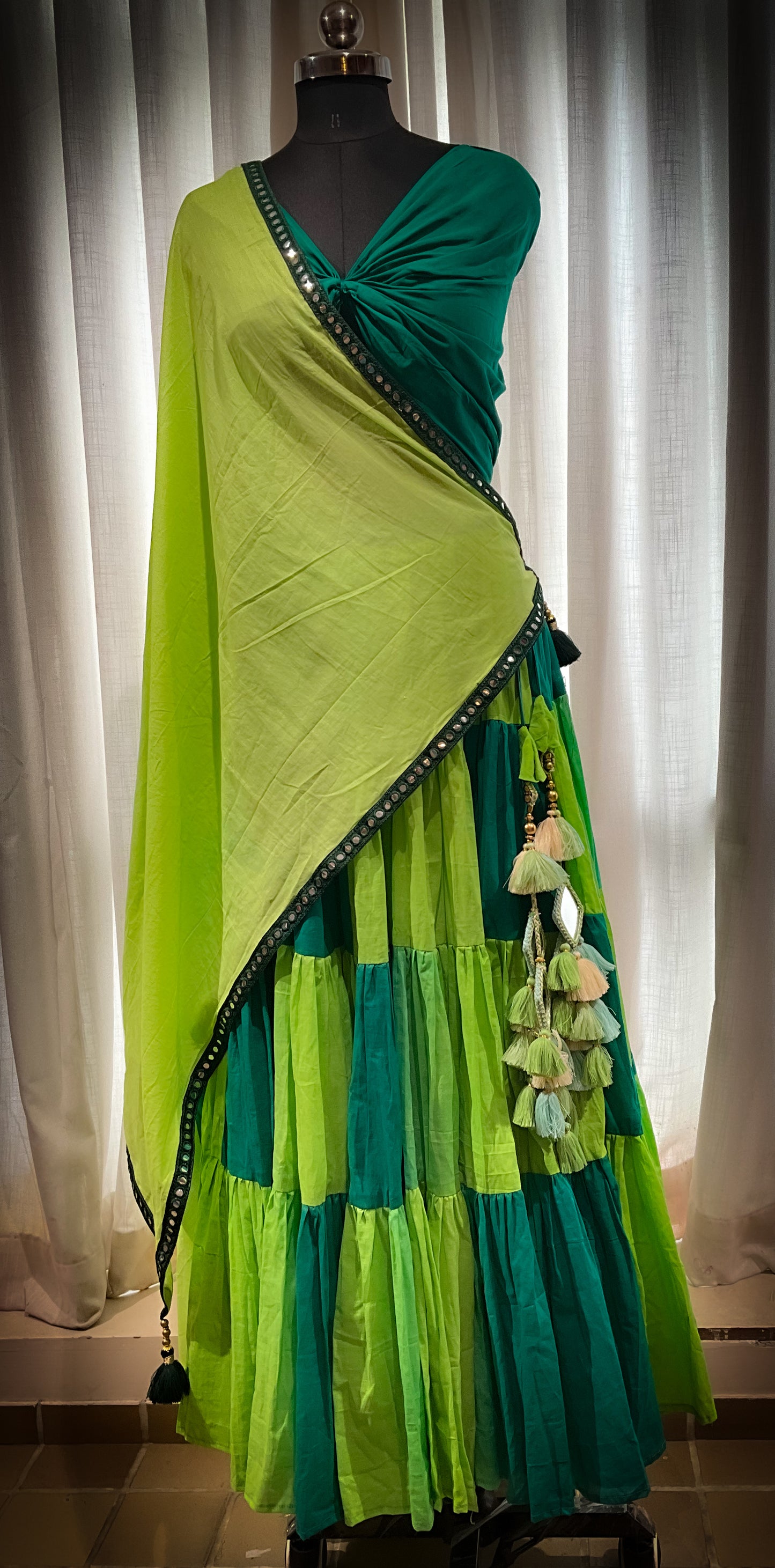 Green Fully flared  navrang Chaniya choli